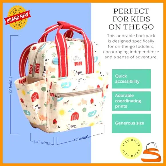 Toddler Backpack with Adjustable Straps, Wipeable Lining, 4 Pockets